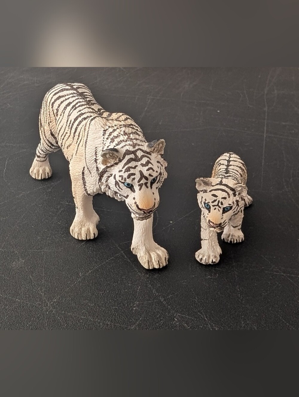 White Tiger Mom & Cub Figurine Set - Hand-Painted Animal Toys